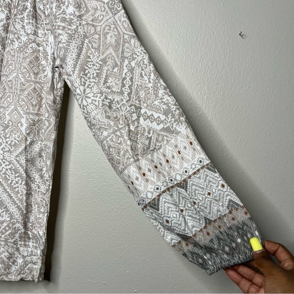 Panhandle Women Top Medium Peasant Boho Cottage Southwestern Scoop Neck Tan - Picture 7 of 11